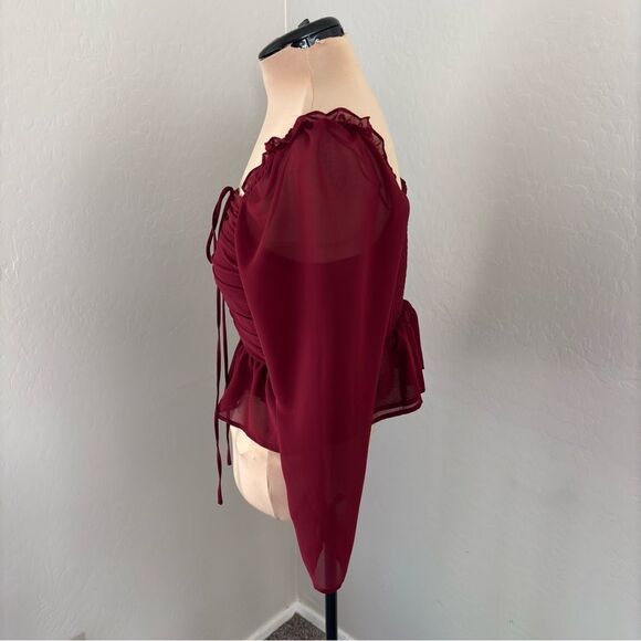 VIGOSS Ruffle Chiffon Top in Cherry Size Medium NEW - Picture 7 of 15